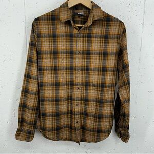 Murano Men’s size Medium Slim Fit Black & Brown Plaid Long Sleeve Button Shirt